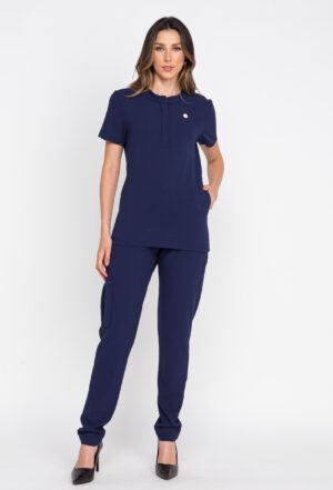 Scrub Malha Crepe Span Casual Cor Azul Marinho