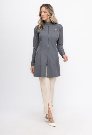 Jaleco Elastic Zíper Sofisticado Cor Cinza