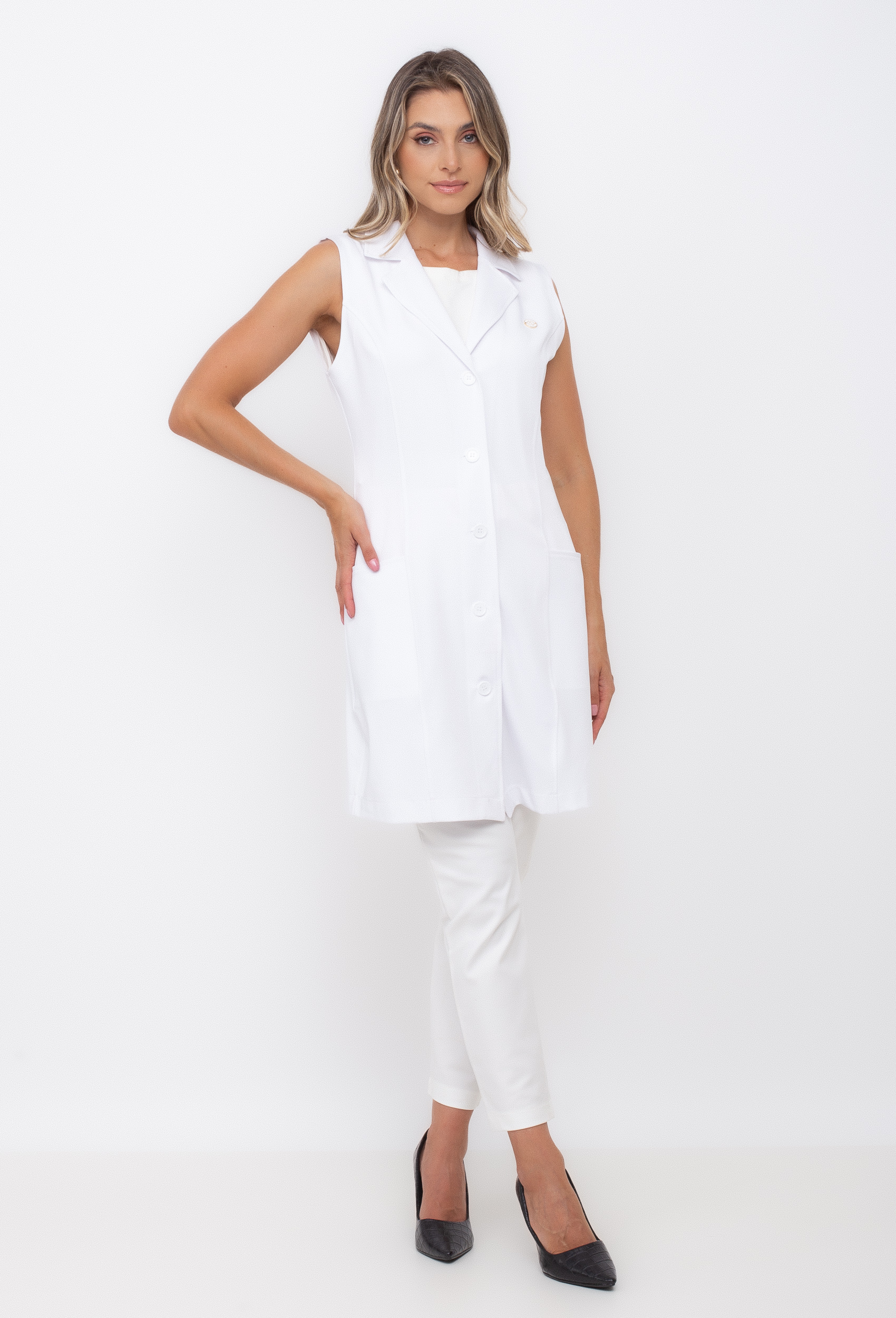 Jaleco Sem Manga Bergamo cor branco - Imagem 2