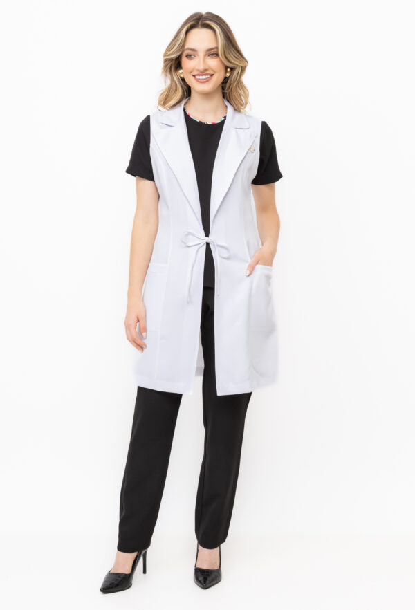 Jaleco sem Manga Elastic com Cinto de Amarrar na cor Branco