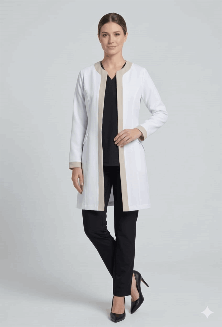 Jaleco Elegance Duo na cor Branco/Bege