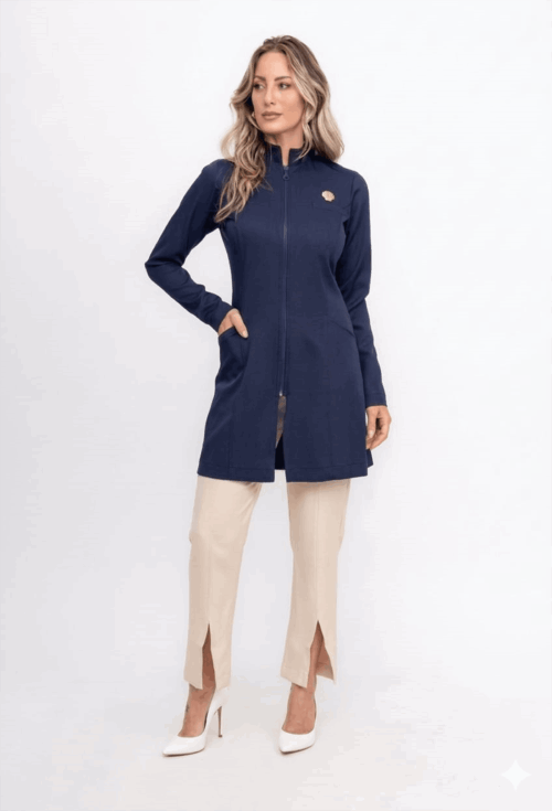 Jaleco Elastic Zíper Sofisticado Cor Azul Marinho