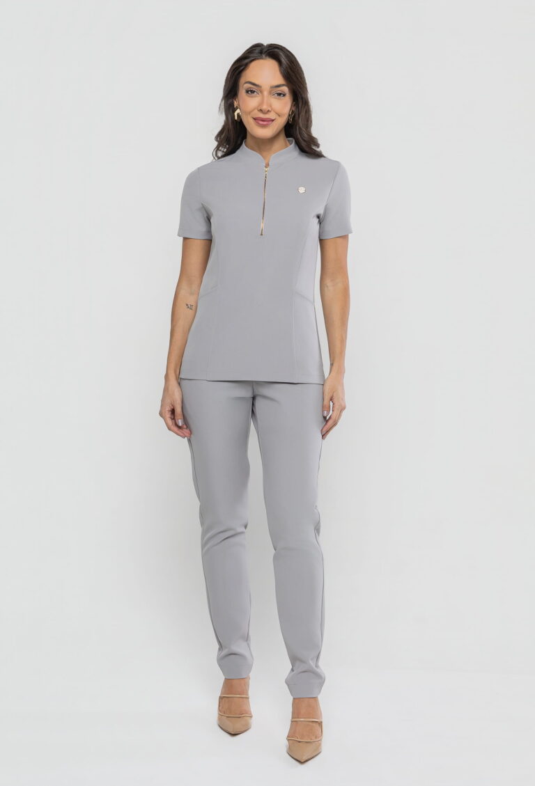 Scrub Prime Style Zíper cinza, frente