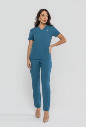 Scrub Ultra Span 3 Pocket Cor Azul Petróleo