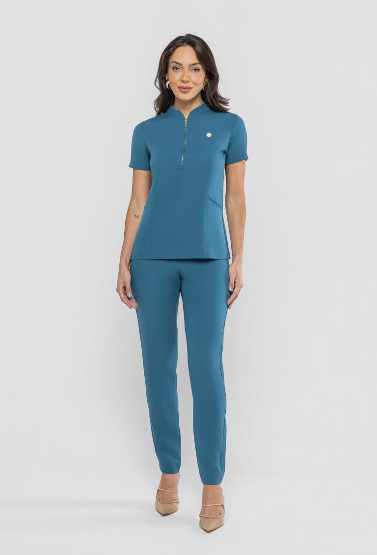 Scrub Prime Style Zíper azul petróleo, frente