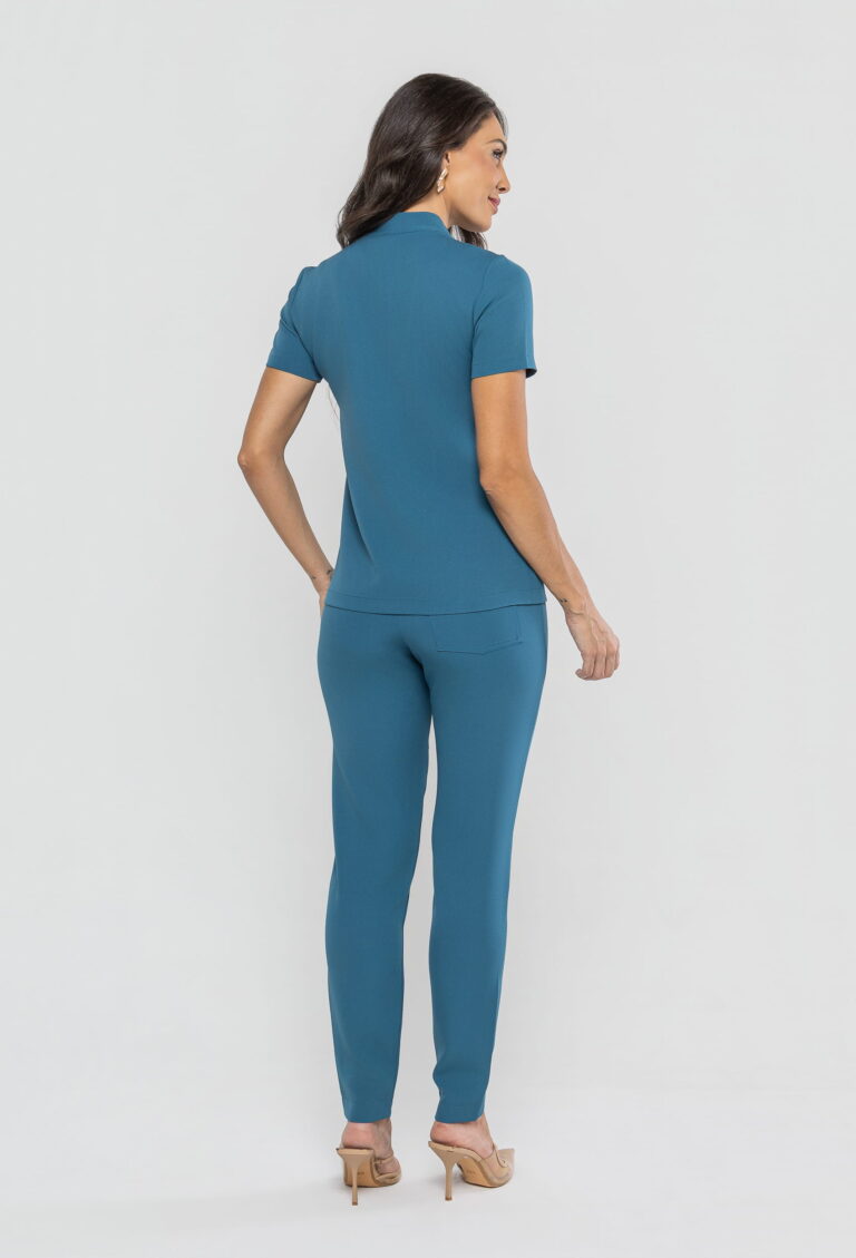Scrub Prime Style Zíper azul petróleo, costas