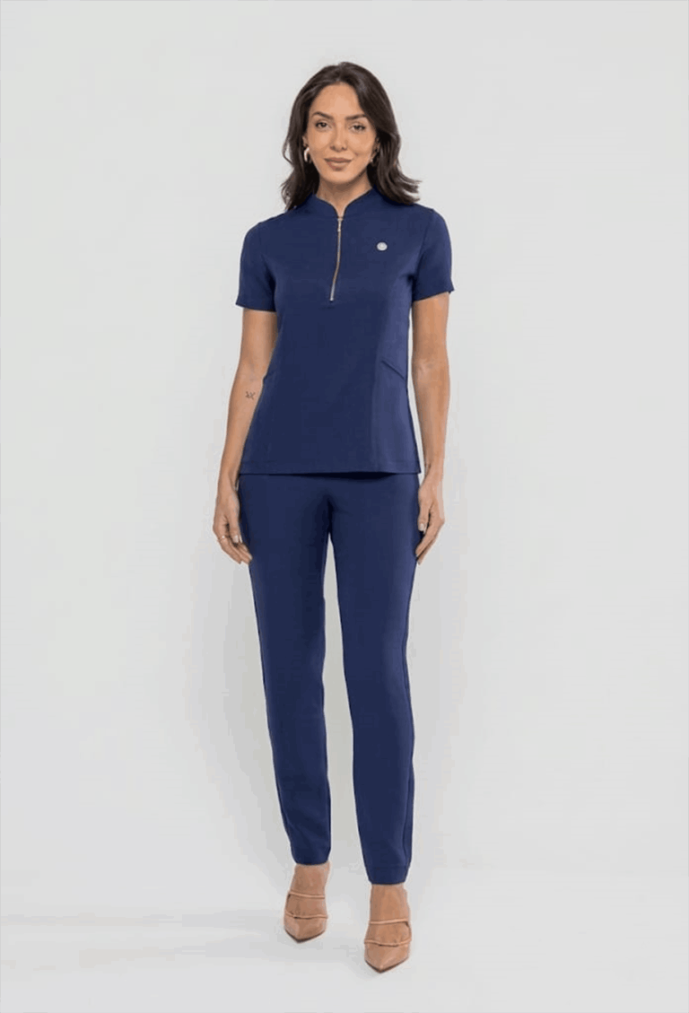 Scrub Prime Style Zíper azul marinho, frente
